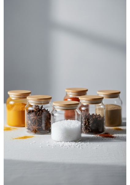 Pure Bambu Kapaklı 6'lı Cam Kavanoz Seti 290 cc