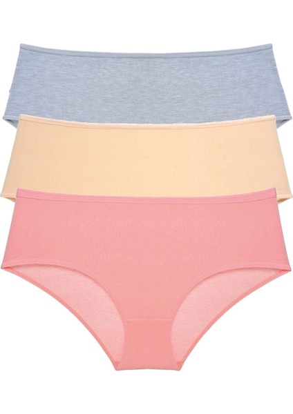 3 Adet Kadın Yüksek Bel Bato Külot Gri Ten Pudra