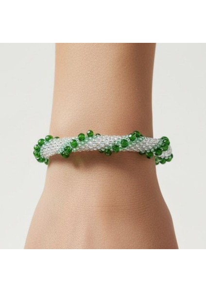 El Işçiliği Kristal Kadın Bileklik Sarmal KBLK23 Yeşil Renk 19CM Takı modelleri