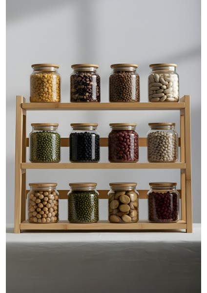 Pure Bambu Kapaklı 12'li Cam Kavanoz Seti 290 cc