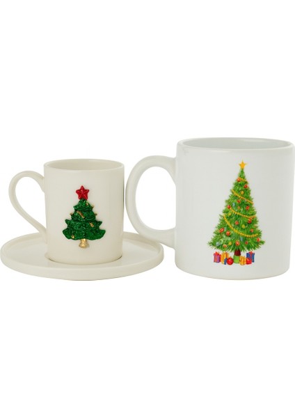 Çam Ağacı Aksesuarlı Kahve Fincanı ve Baskılı Kupa Bardak, Yeni Yıl Hediyelik Fincan ve Kupa fiyatları