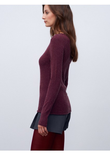 10840 Kayık Yaka Kaşmir Karışımlı Kazak-Bordo M. fiyatları