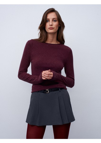 10840 Kayık Yaka Kaşmir Karışımlı Kazak-Bordo M. modelleri