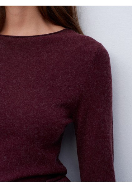 10840 Kayık Yaka Kaşmir Karışımlı Kazak-Bordo M. fırsatları