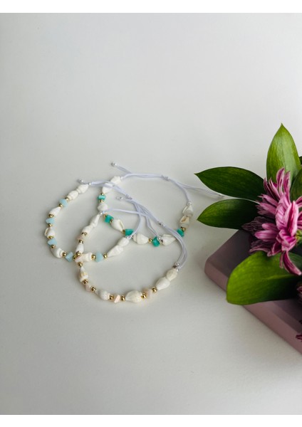 Deniz Kabuklu Kristal Taşlı Makrome Bileklik modelleri