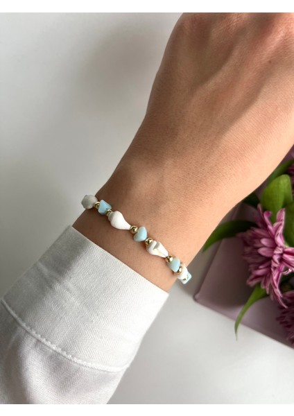 Deniz Kabuklu Kristal Taşlı Makrome Bileklik