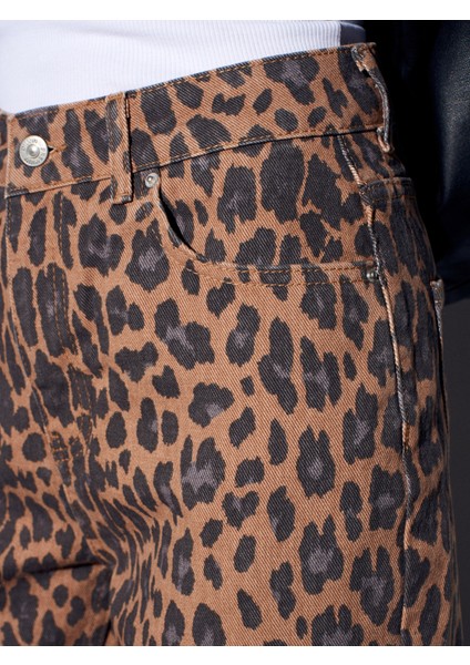 72078 %100 Pamuk Leopar Desenli Jean-Camel indirimleri