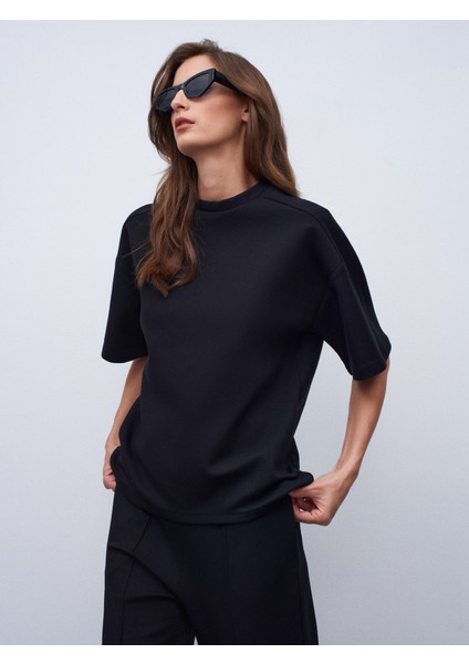 31975 Kısa Kollu Oversize T-Shirt-Siyah