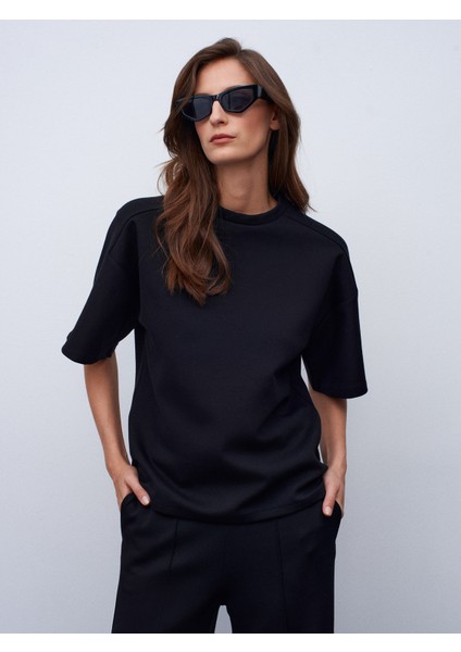 31975 Kısa Kollu Oversize T-Shirt-Siyah modelleri