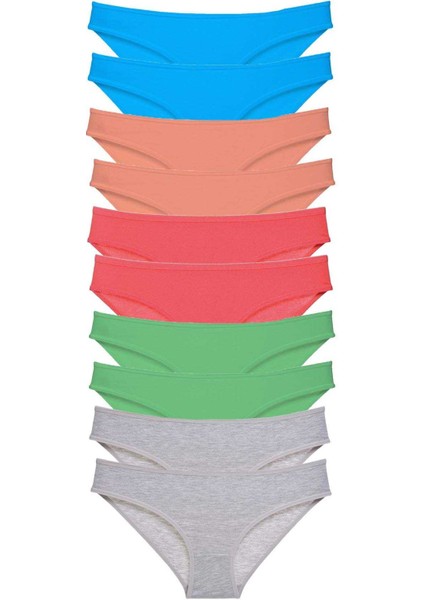 10 Adet Süper Eko Set Likralı Kadın Slip Gri Pudra Yeşil Fuşya Mavi