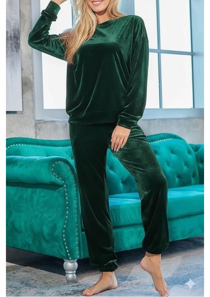 Kadın Uzun Kollu Yuvarlak Yakalı Kadife Bluz ve Pantolon Takım fiyatları