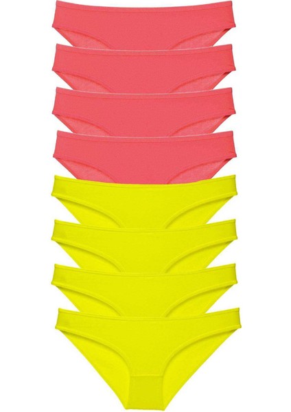 8 Adet Süper Eko Set Likralı Kadın Slip Külot Sarı Fuşya