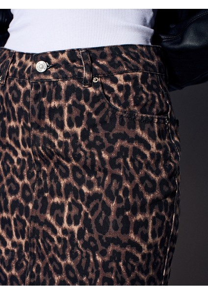 80591 %100 Pamuk Leopar Desenli Kot Etek-Kahve fırsatları