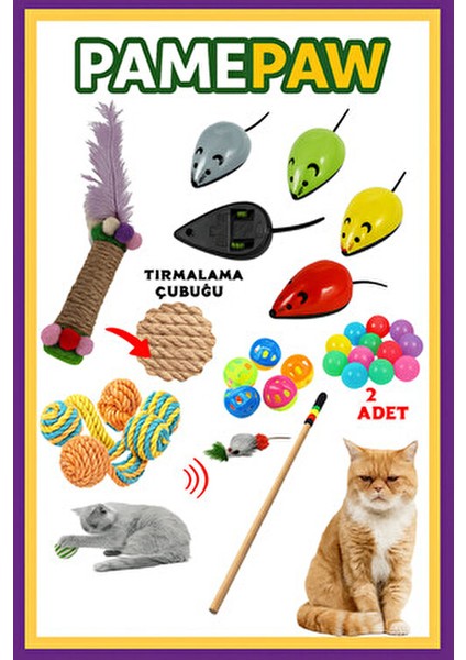 7'li Set : Çek Bırak Fare , Sarma Top , Olta , 2'li Mini Top , Çıngıraklı Top , Tırmalama Çubuğu fiyatları