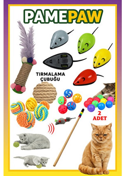 7'li Set : Çek Bırak Fare , Sarma Top , Olta , 2'li Mini Top , Çıngıraklı Top , Tırmalama Çubuğu fırsatları