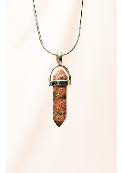 Kantaşı Doğal Taşı Zincirli El Yapımı Tasarımlı Kolye Uç: 3,5 cm Zincir: 20 cm Kutulu