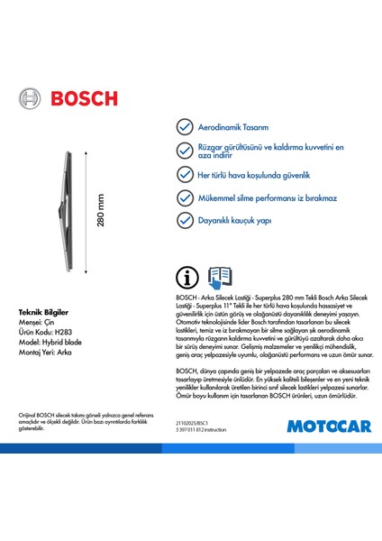Arka Silecek [280 mm] Citroen C4 (2013>) - Grand C4 Spacetourer (2018>) fiyatları