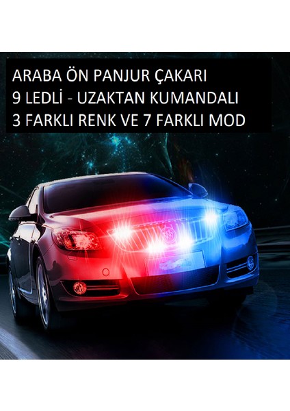 Oto Ön Panjur Çakarı Kumandalı Kırmızı Mavi 4x9 LED modelleri