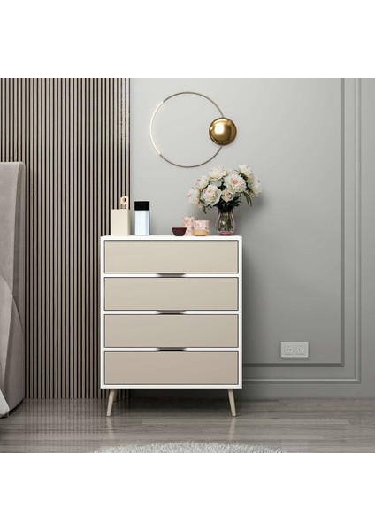 Elina Ayaklı 4 Çekmeceli Şifonyer - Beyaz/kumtaşı fiyatları