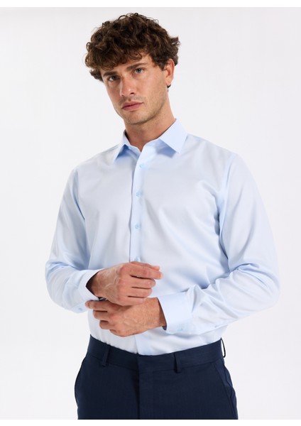 Slim Fit Sumos Yaka Düz Açık Mavi Erkek Gömlek F5WM-GML 2581