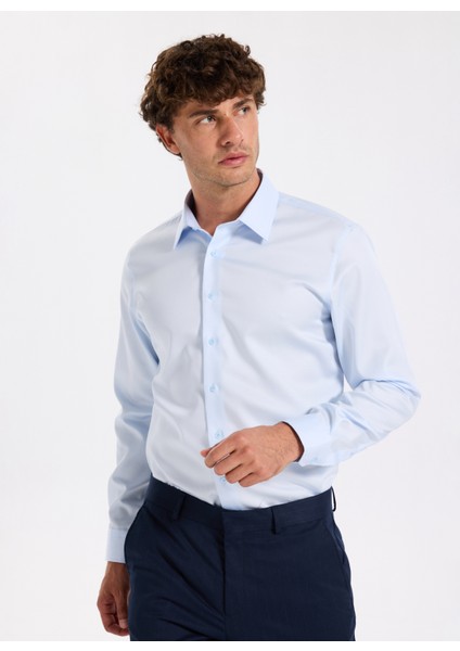 Slim Fit Sumos Yaka Düz Açık Mavi Erkek Gömlek F5WM-GML 2581 modelleri