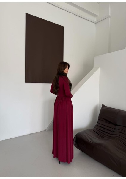 Buketli Kadın Fermuarlı Dik Yaka Yandan Iki Yırtmaçlı Beli Büzgülü Uzun Kollu Uzun Elbise fırsatları