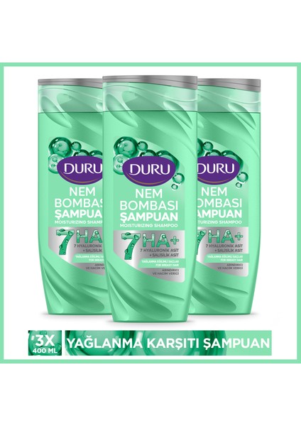 Nem Bombası Yağlanma Eğilimli Saçlar Için Arındırıcı ve Hacim Verici Şampuan 3X400 ml