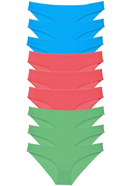 9 Adet Süper Eko Set Likralı Kadın Slip Külot Yeşil Fuşya Mavi