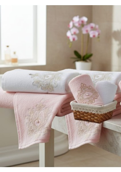 Felisya 6 Lı 30X50 cm Işlemeli Çeyizlik El-Yüz Havlusu (Pamuklu)