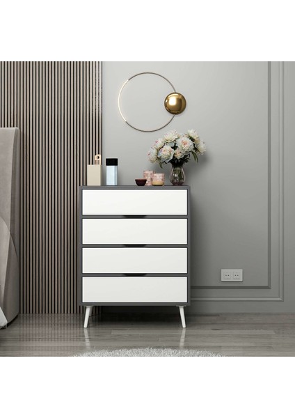 Elina Ayaklı 4 Çekmeceli Şifonyer - Antrasit/beyaz fiyatları