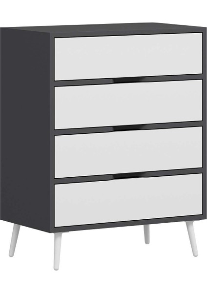 Elina Ayaklı 4 Çekmeceli Şifonyer - Antrasit/beyaz fırsatları