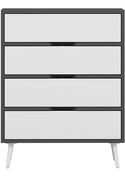 Elina Ayaklı 4 Çekmeceli Şifonyer - Antrasit/beyaz indirimleri