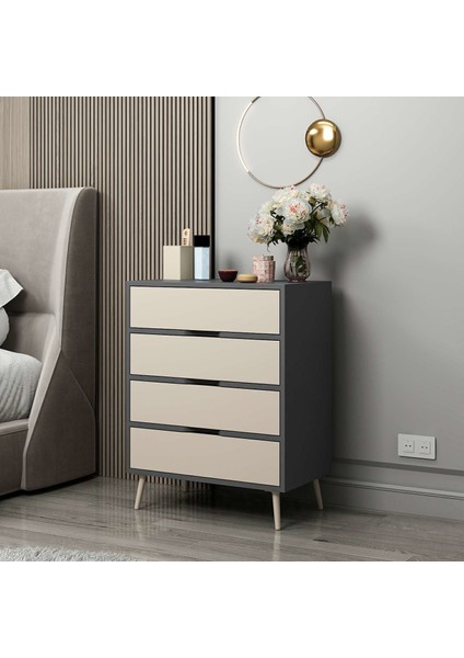 Elina Ayaklı 4 Çekmeceli Şifonyer - Antrasit/kumtaşı