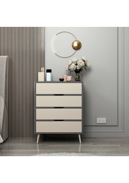 Elina Ayaklı 4 Çekmeceli Şifonyer - Antrasit/kumtaşı fiyatları