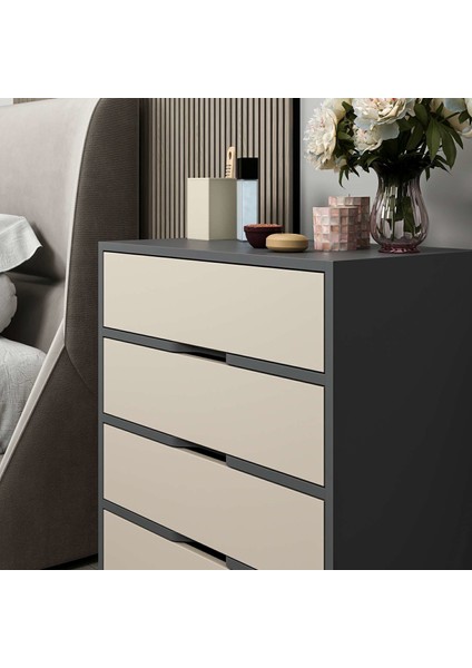 Elina Ayaklı 4 Çekmeceli Şifonyer - Antrasit/kumtaşı modelleri
