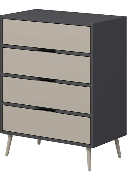 Elina Ayaklı 4 Çekmeceli Şifonyer - Antrasit/kumtaşı