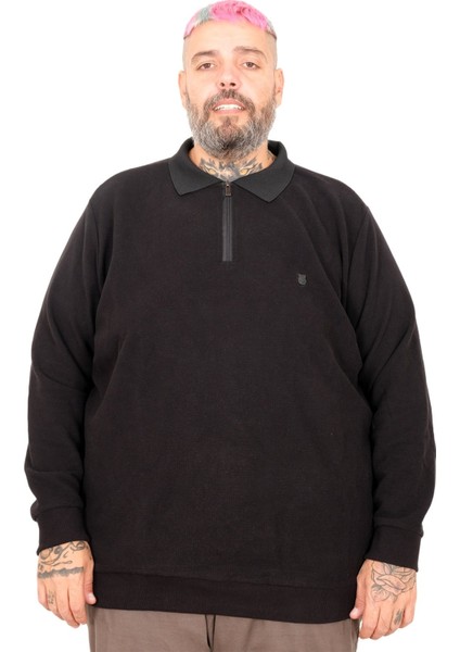 Büyük Beden Erkek Sweat Polo Yaka Waffle Selanik Siyah 25822 fiyatları