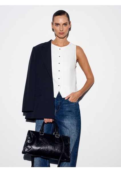 50528 Pens Detaylı Yelek-Beyaz