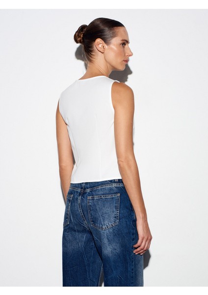 50528 Pens Detaylı Yelek-Beyaz fiyatları