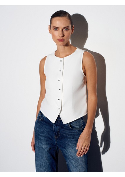 50528 Pens Detaylı Yelek-Beyaz modelleri