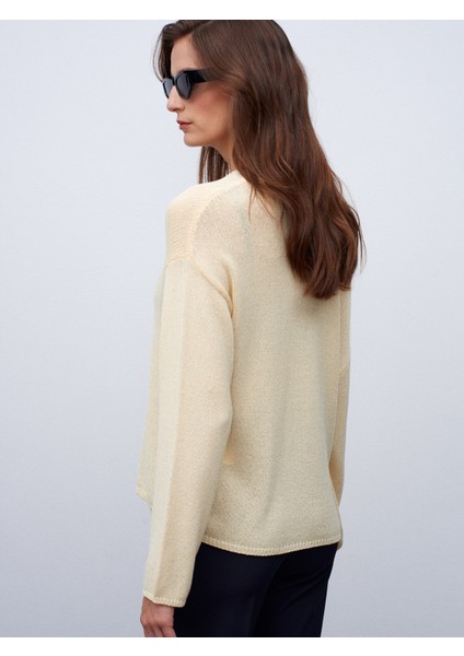 10706 Oval Yaka Dökümlü Kazak-Açık Sarı fiyatları