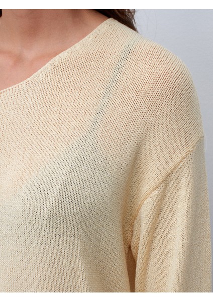 10706 Oval Yaka Dökümlü Kazak-Açık Sarı fırsatları