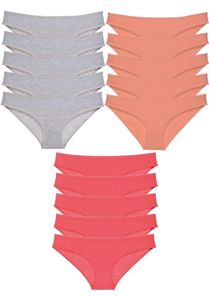 15 Adet Süper Eko Set Likralı Kadın Slip Külot Gri Pudra Fuşya