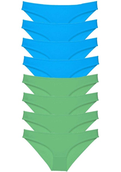 8 Adet Süper Eko Set Likralı Kadın Slip Külot Yeşil ve Mavi