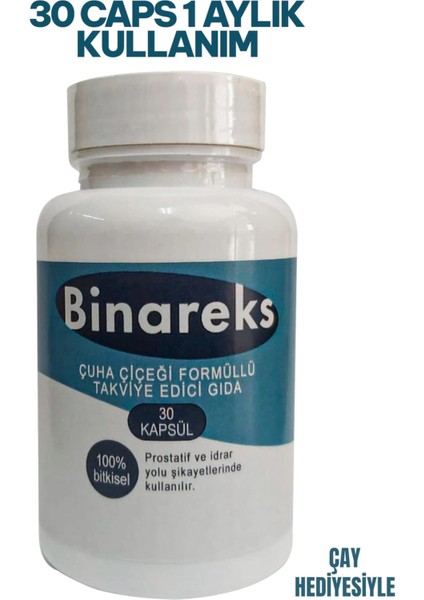 Binareks Çuha Çiçegi Formüllü Bitkisel Takviye Edici Gıda Caps 30 Adet (1 Aylık Kullanım) Çay Hediye