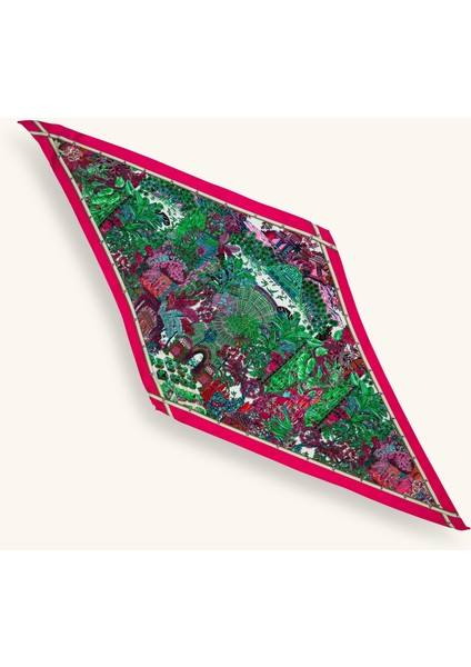 Orman Desenli Üçgen Fuşya Fular