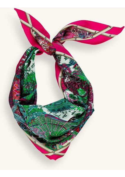 Orman Desenli Üçgen Fuşya Fular modelleri