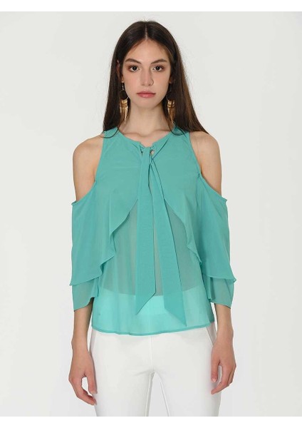 Off Shoulder Bluz Cam Göbeği Y1913081_113