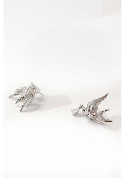 Taşlı Anka Kuşu Gümüş Rengi Küpe fiyatları