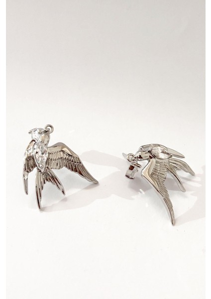 Taşlı Anka Kuşu Gümüş Rengi Küpe fırsatları